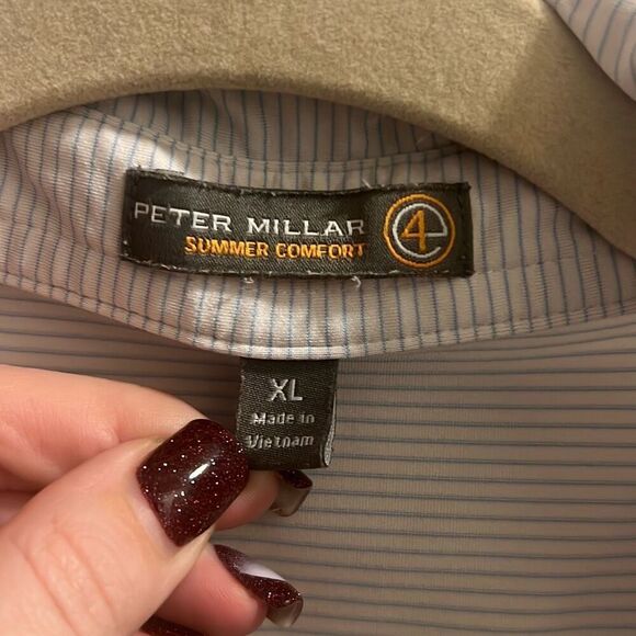 ✨PETER MILLAR Summer Comfort White & Teal Striped Sz XL Polo✨ - Picture 4 of 6